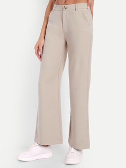 BROADSTAR - Women High-Rise Stretchable Light Beige Color Straight Fit Korean Trouser
