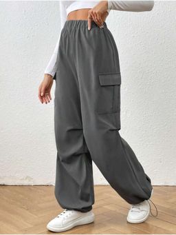 BROADSTAR - Women High-Rise Stretchable Grey Color Baggy Fit Parachute Cargo Trouser