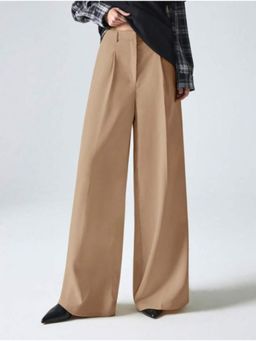 BROADSTAR - Women High-Rise Stretchable Beige Color Wide Leg Trouser