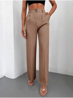BROADSTAR - Women High-Rise Stretchable Beige Color Tailored Fit Korean Trouser