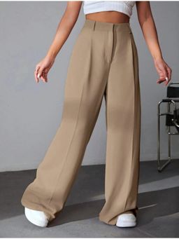 BROADSTAR - Women High-Rise Stretchable Beige Color Baggy Fit Korean Trouser
