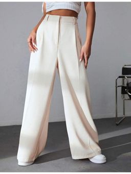 BROADSTAR - Women High-Rise Stretchable Off White Color Baggy Fit Korean Trouser