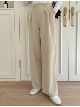 BROADSTAR - Women High-Rise Stretchable Beige Color Straight Fit Trouser