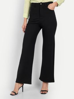 BROADSTAR - Women High-Rise Stretchable Black Color Straight Fit Korean Trouser