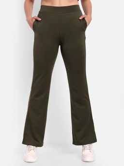 BROADSTAR - Women High-Rise Stretchable Olive Color Flared Fit Bootcut Trouser