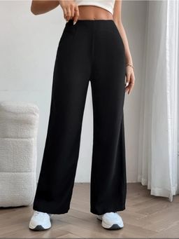 BROADSTAR - Women High-Rise Stretchable Black Color Relaxed Fit Trouser
