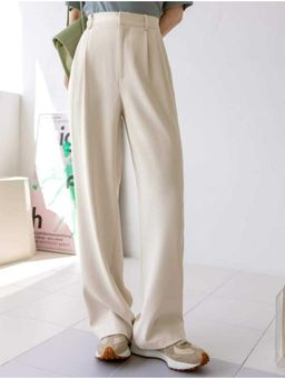 BROADSTAR - Women High-Rise Stretchable Beige Color Korean Trouser