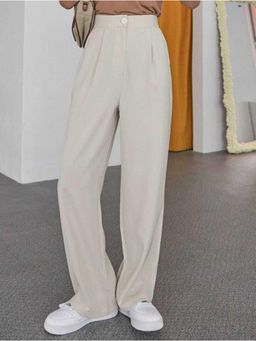 BROADSTAR - Women High-Rise Stretchable Beige Color Straight Fit Korean Trouser