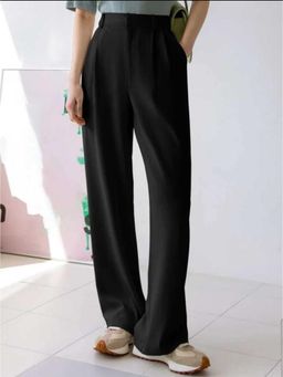 BROADSTAR - Women High-Rise Stretchable Black Color Straight Fit Trouser