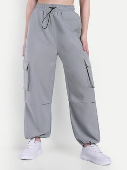BROADSTAR - Women High-Rise Stretchable Light Grey Color Baggy Fit Parachute Trouser