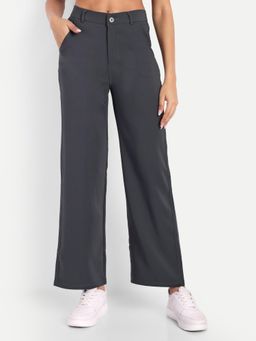 BROADSTAR - Women High-Rise Stretchable Dark Grey Color Straight Fit Korean Trouser