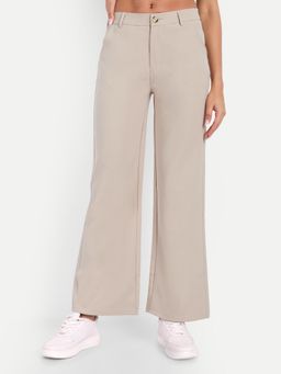 BROADSTAR - Women High-Rise Stretchable Light Beige Color Straight Fit Korean Trouser