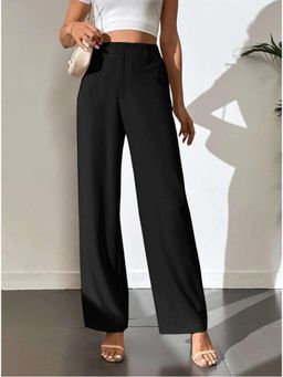 BROADSTAR - Women High-Rise Stretchable Black Color Straight Fit Korean Trouser