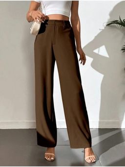 BROADSTAR - Women High-Rise Stretchable Brown Color Straight Fit Korean Trouser