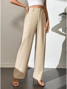 BROADSTAR - Women High-Rise Stretchable Light Beige Color Straight Fit Korean Trouser