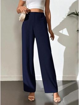 BROADSTAR - Women High-Rise Stretchable Navy Blue Color Straight Fit Korean Trouser