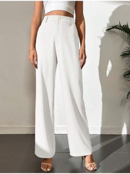 BROADSTAR - Women High-Rise Stretchable Off White Color Straight Fit Korean Trouser