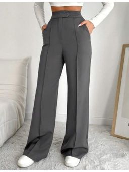 BROADSTAR - Women High-Rise Stretchable Dark Grey Color Straight Fit Korean Trouser