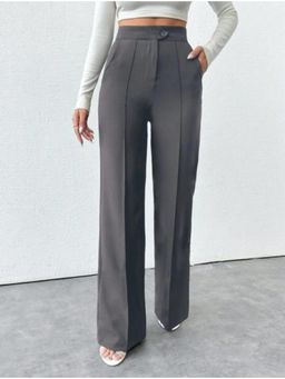 BROADSTAR - Women High-Rise Stretchable Dark Grey Color Straight Fit Korean Trouser