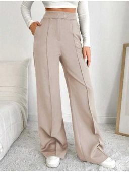 BROADSTAR - Women High-Rise Stretchable Light Beige Color Straight Fit Korean Trouser