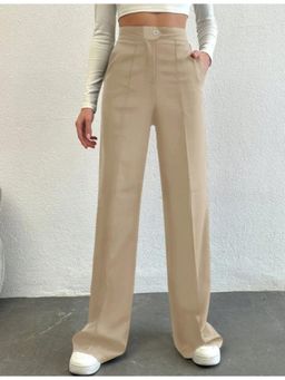 BROADSTAR - Women High-Rise Stretchable Light Beige Color Straight Fit Korean Trouser