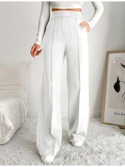 BROADSTAR - Women High-Rise Stretchable Off White Color Straight Fit Korean Trouser