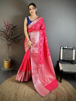 Elora - Magenta Banarasi Silk Paisley Butti Kanjivaram Sarees with Unstitched