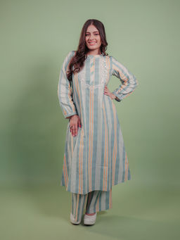 House of Surkh - Printed Striped Multi-Color Kurta With Palazzo (Set of 2)