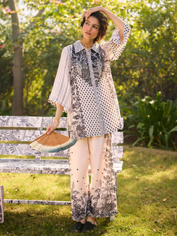 Saundh - Katha Tunic With Palazzo- Beige (Set of 2)