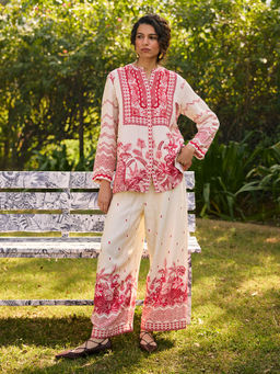 Saundh - Katha Shirt With Palazzo- Beige (Set of 2)