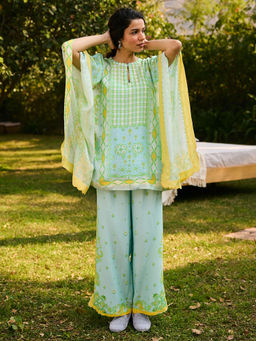 Saundh - Paloma Kaftan With Palazzo And Inner- Blue (Set of 3)