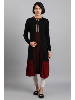 W - Black Ribbed Long Cardigan