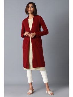 W - Garnet Red Long Cardigan