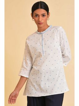 W - Ecru Seer Sucker Printed Top