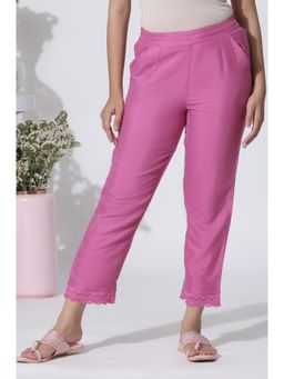 W - Pink Cotton Flax Straight Pant