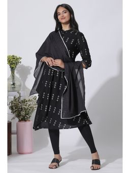 W - Black Cotton Dupatta with Stitchline Embroidery