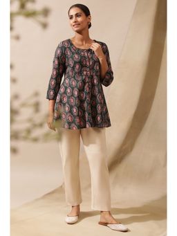 Folksong - Green Floral Printed Circular Hem Top