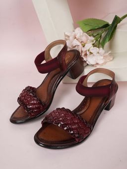 Dollphin - Women Maroon Leather Block Sandal Heels