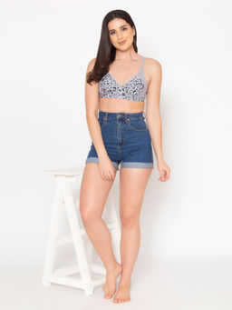 Clovia - Non-Padded Non-Wired Full Cup Animal Print Bra in (Light Grey) - Cotton