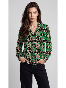 Twenty Dresses by Nykaa Fashion - Green & Black Poly Crepe Geometric Printed Shirt