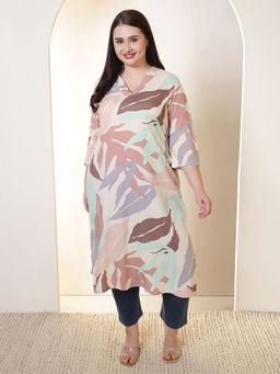 Amydus - Plus Size Multi-Color Printed V-Neck Rayon Kurta