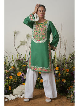 HOUSE OF KARI - Kashirmir Aari Work Long Kurta - Green