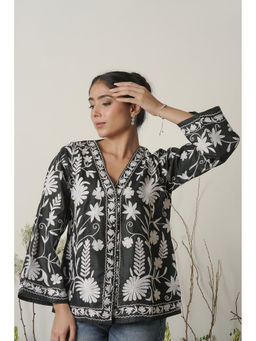 HOUSE OF KARI - Kashmiri Aari Work Cotton Jacket - Black
