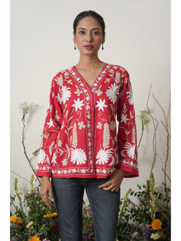 HOUSE OF KARI - Kashmiri Aari Work Cotton Jacket - Red