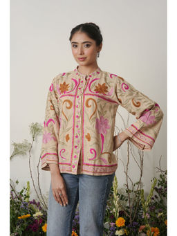 HOUSE OF KARI - Kashmiri Aari Work Cotton Jacket - Beige