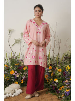 HOUSE OF KARI - Kashmiri Aari Work Cotton Short Kurti - Pink