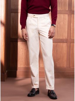 Andamen - Men Semi Casual Melange Cotton Regular Fit Beige Trouser