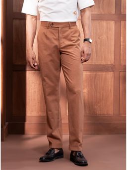 Andamen - Men Semi Casual Melange Cotton Regular Fit Brown Trouser