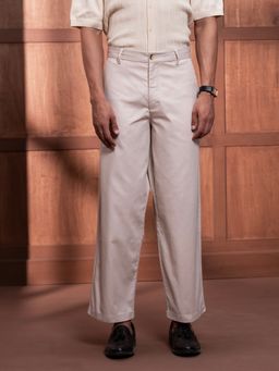 Andamen - Men Casual Dobby Cotton Straight Regular Fit Beige Trouser