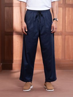 Andamen - Men Casual Stretch Cotton Straight Regular Fit Navy Blue Trouser